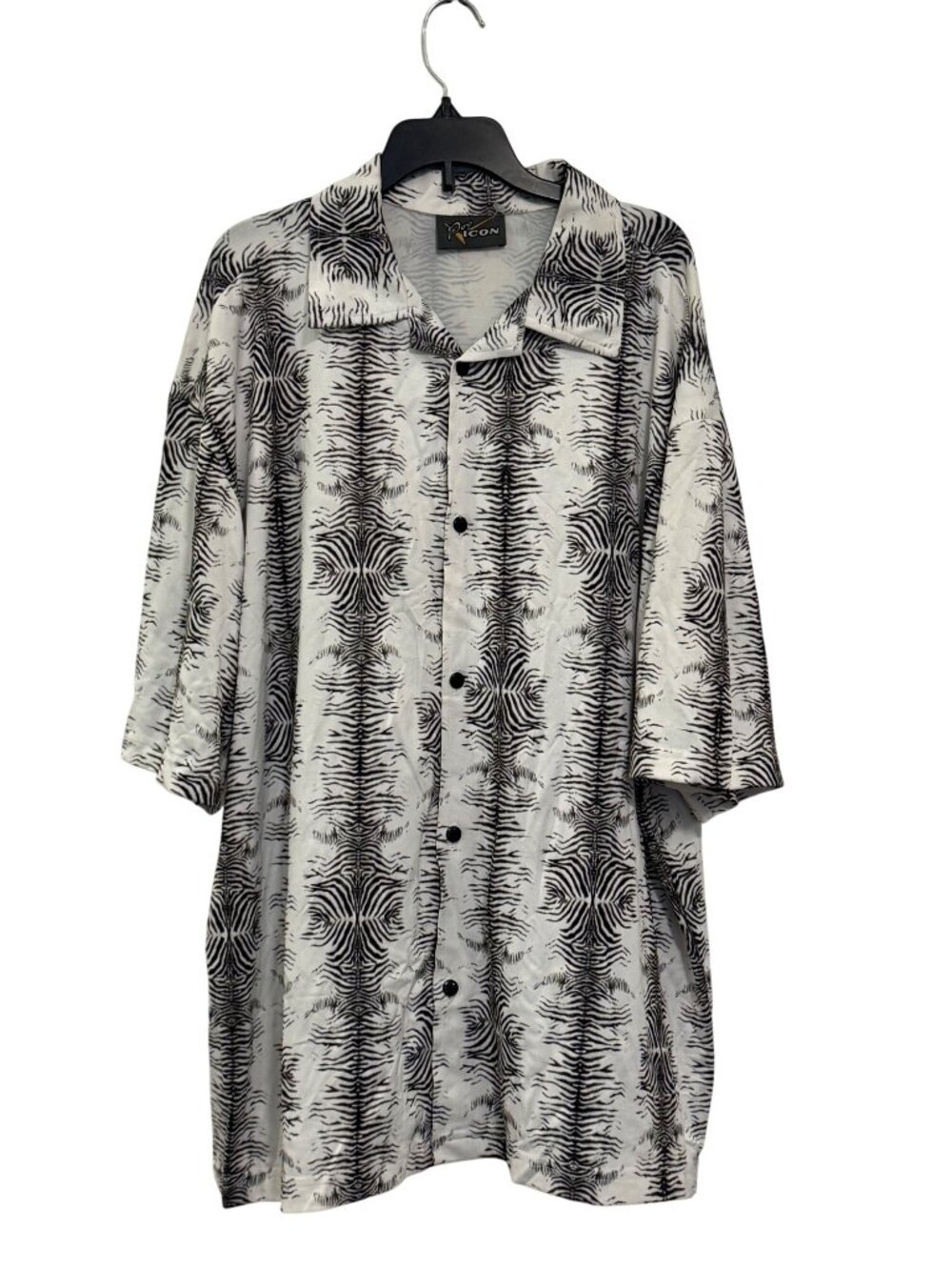 vintage Pop Icon Zebra Print Button-Up Shirt Short Sleeve Lightweight Size M